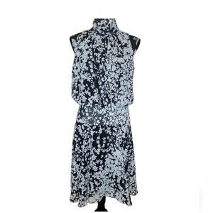 Just Taylor Mock Neck Black White Floral Lightweight Sleeveless Midi